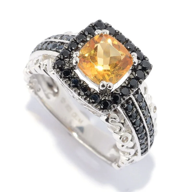 Women’s infinity rings-Sterling Silver Citrine and Black Spinel Halo Ring