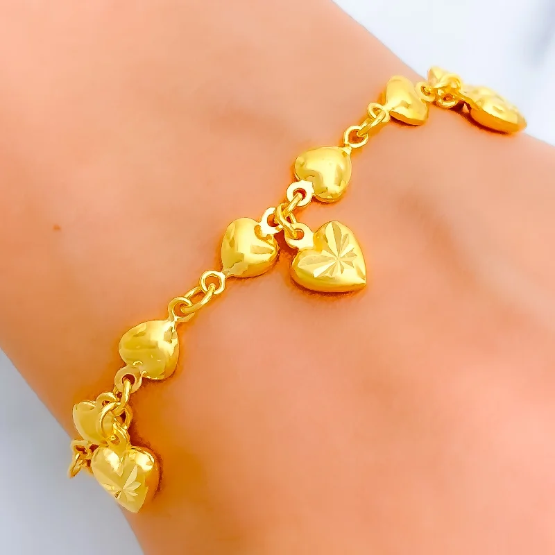 Women’s friendship bangles-Trendy Heart Charm 22k Gold Bracelet