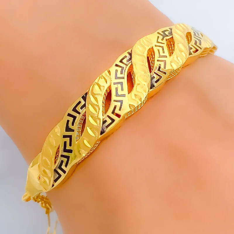 Women’s boho bangles-Captivating Alternating Curve 21K Gold Flexi Bangle Bracelet