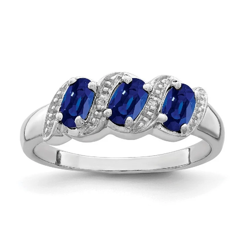 Women’s luxury diamond rings-Curata 925 Sterling Silver Polished Open back Rhodium Sapphire and Diamond Ring