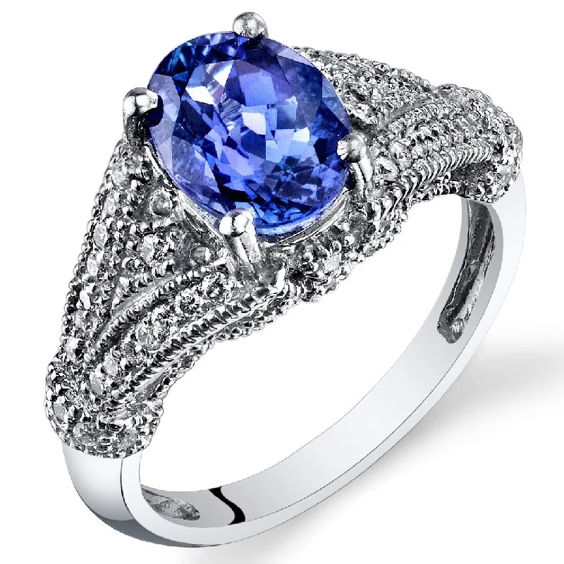 Women’s halo rings-2.07 ct Tanzanite Oval and Diamond Ring in 14k White Gold