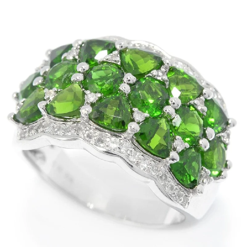 Women’s colorful gemstone rings-Sterling Silver Chrome Diopside & White Topaz Cluster Ring - Green