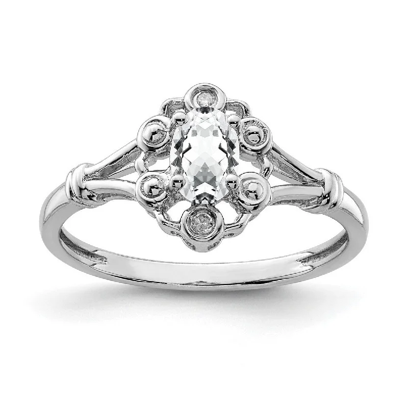 Women’s contemporary rings-Curata 925 Sterling Silver Polished Open back White Topaz and Diamond Ring