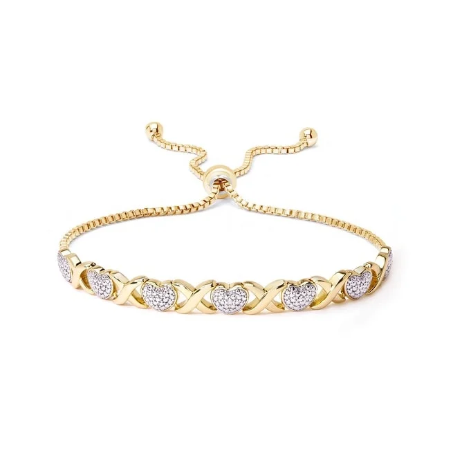 Women’s pearl-studded bracelets-Victoria Townsend Diamond Accent X and Heart Adjustable Bracelet