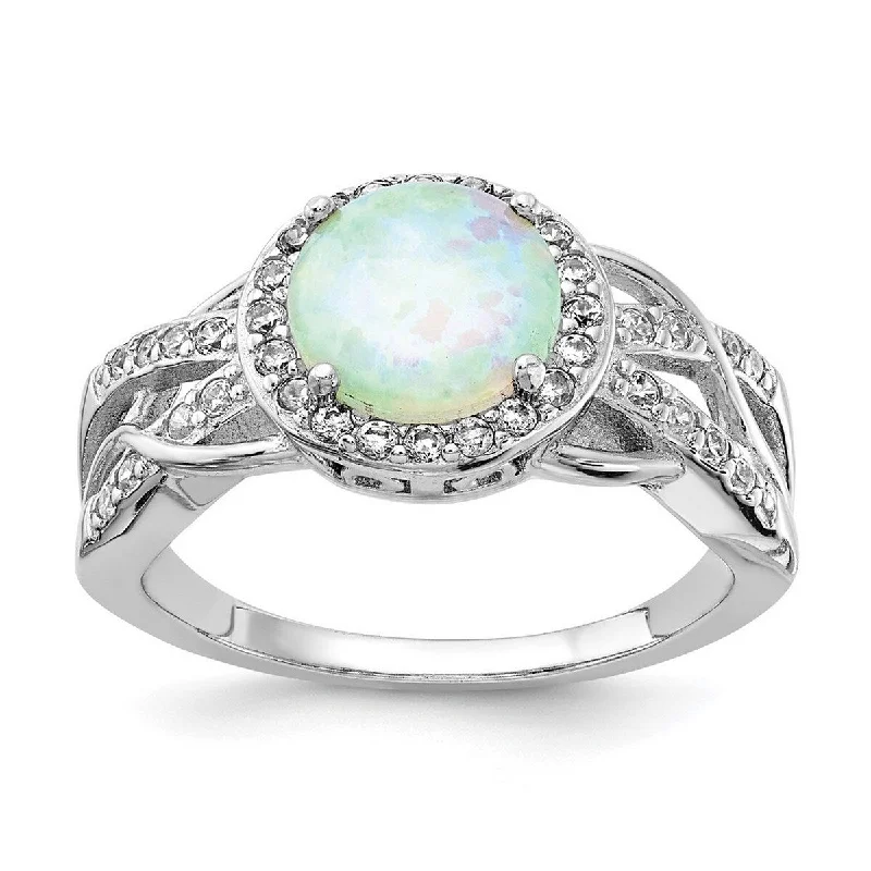 Women’s unique rings-Curata 925 Sterling Silver Cubic Zirconia and Simulated Opal Ring