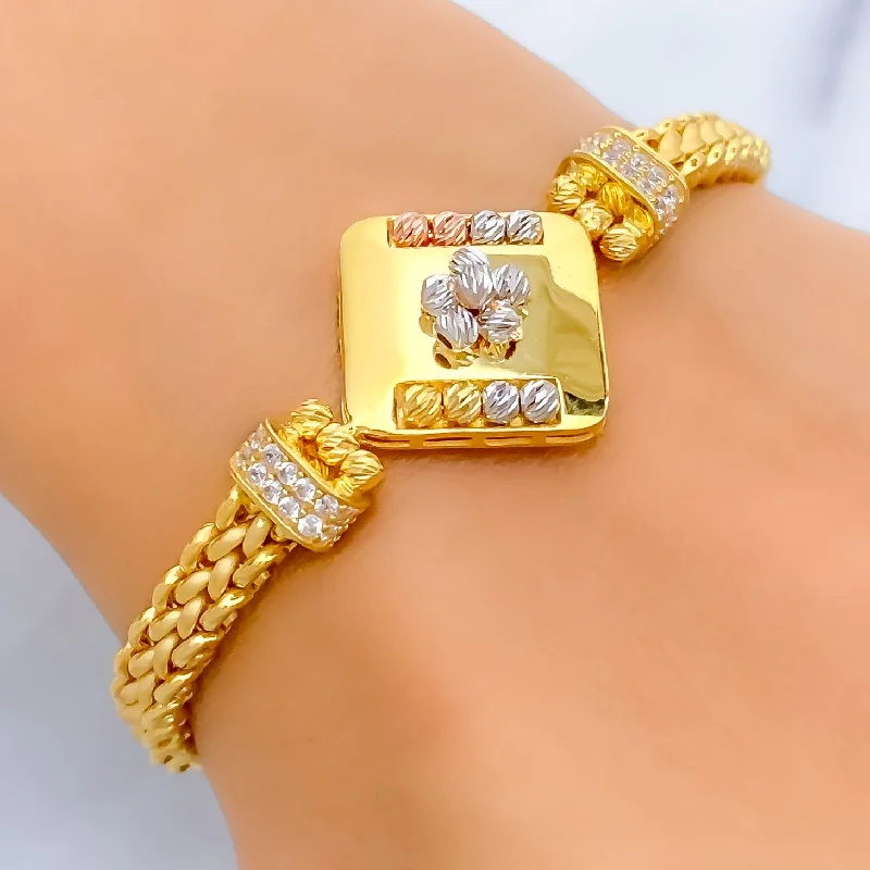 Women’s solid gold bracelets-Lovely Trendy 21k Gold CZ Bracelet