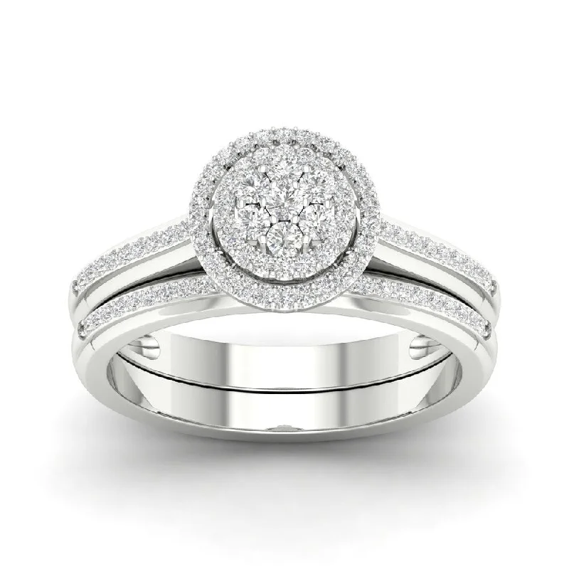 Women’s engraved wedding rings-De Couer S925 Sterling Silver 1/3ct TDW Diamond Cluster Bridal Ring