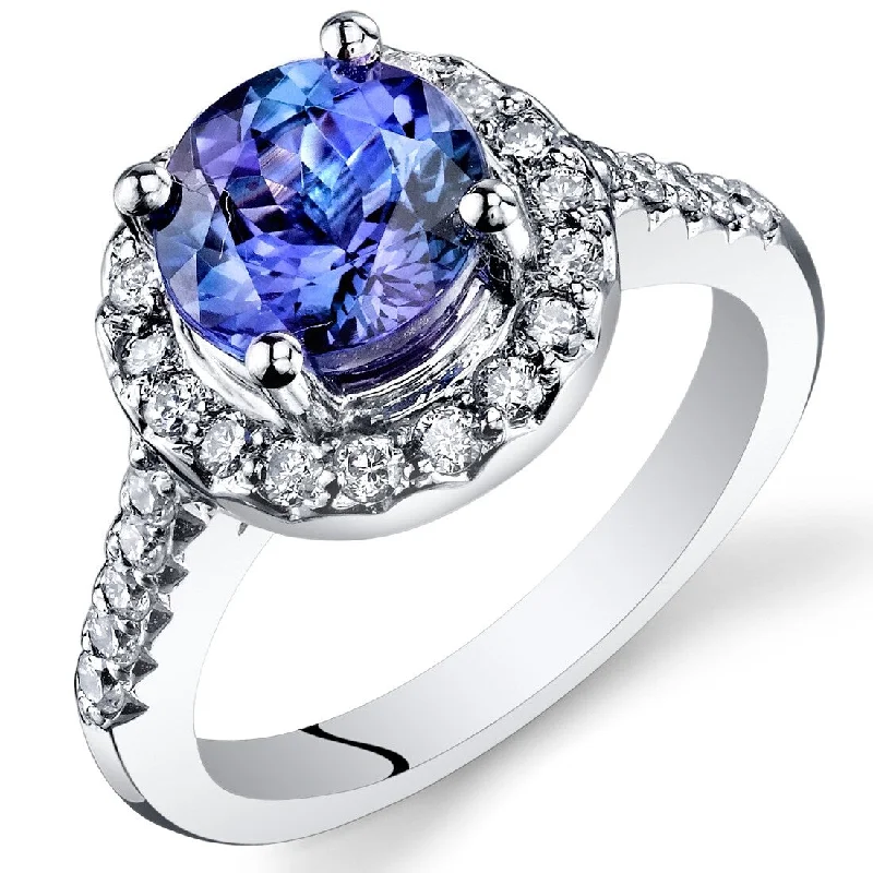 Women’s princess cut rings-2.56 ct Tanzanite Round and Diamond Ring in 14k White Gold