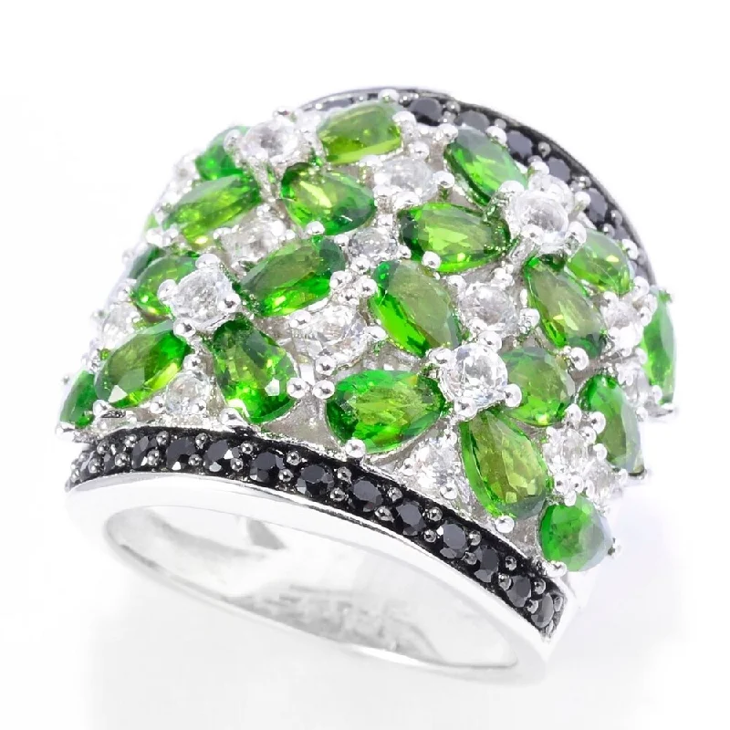 Women’s floral rings-Sterling Silver Exotic Diopside White Topaz & Black Spinel Ring