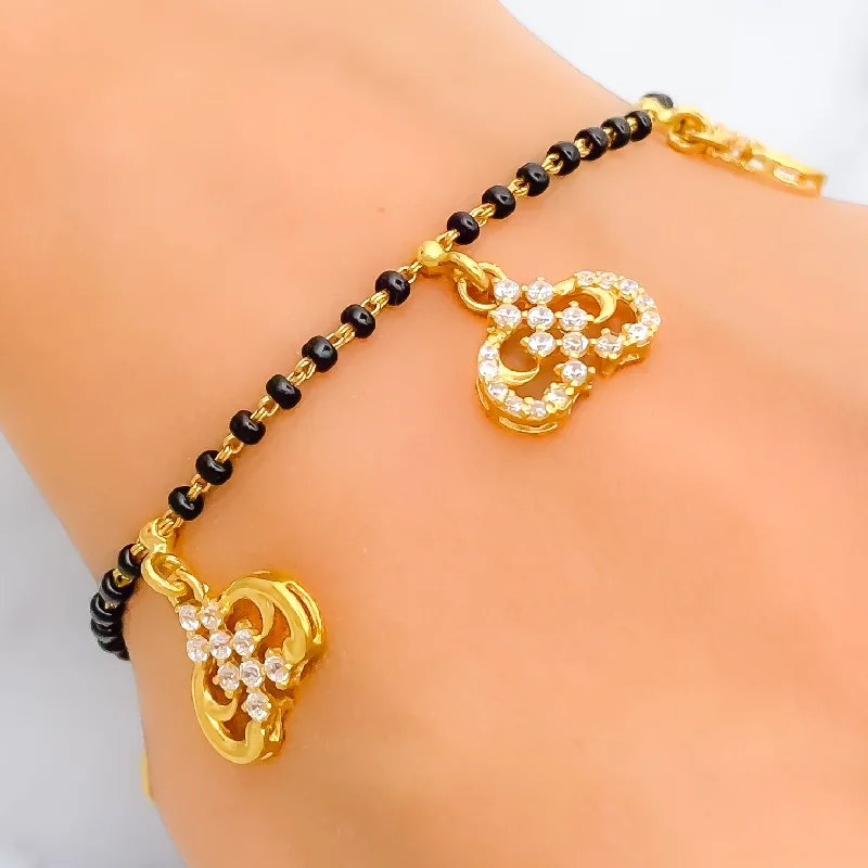 Women’s romantic bangles-Captivating Adorned 22k Gold Black Bead CZ Bracelet