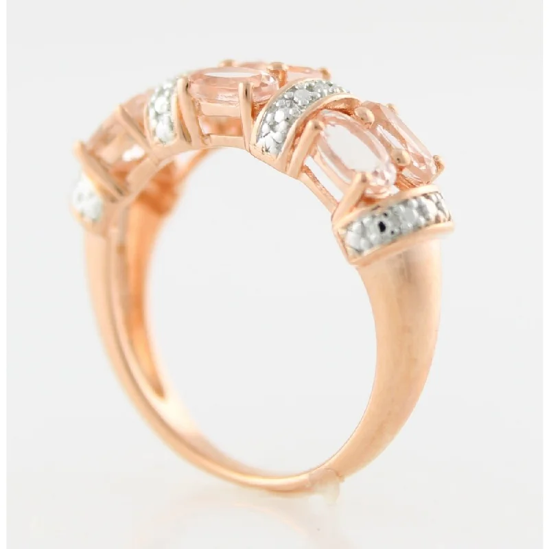 Women’s pearl rings-18K Rose Gold Over Silver 1.34Ctw Morganite & Diamond Band Ring