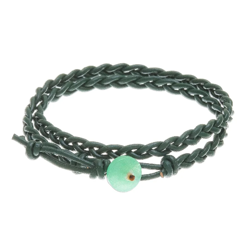 Women’s elegant bangles-Novica Handmade Genuine Cool In Green Quartz And Leather Wrap Bracelet