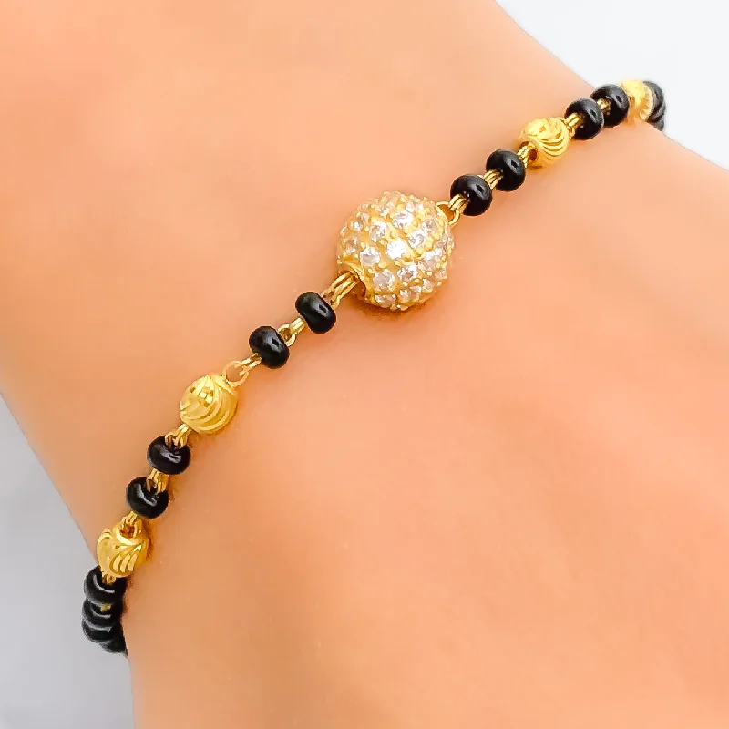 Women’s unique bangles-Beautiful Orb 22k Gold Black Bead CZ Bracelet