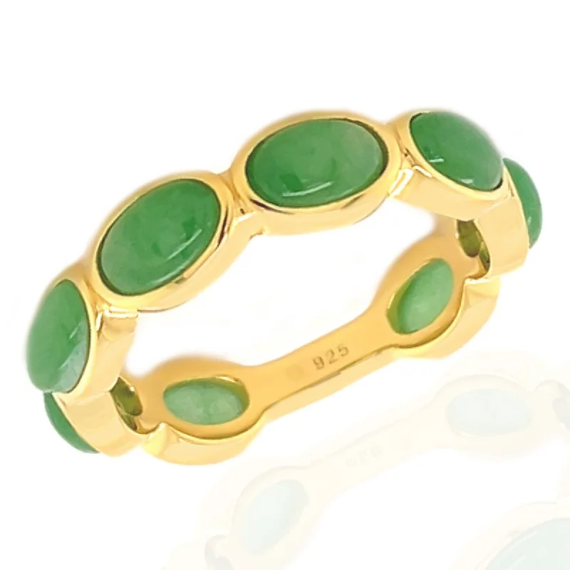 Women’s round cut rings-18k Yellow Gold Plated Over Sterling Silver Dyed Green Jade Gemstone Band Ring