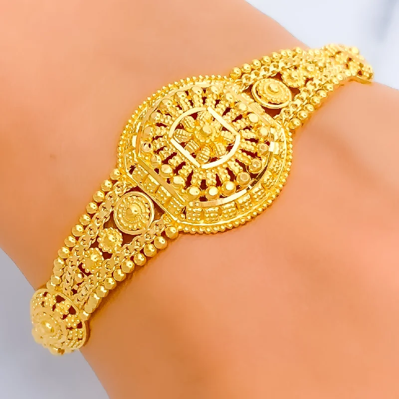 Women’s engraved bracelets-Opulent Striped Dome 22k Gold Bracelet