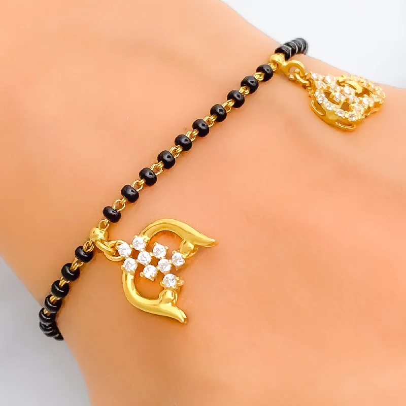 Women’s floral bracelets-Charming Stylish 22k Gold Black Bead CZ Bracelet