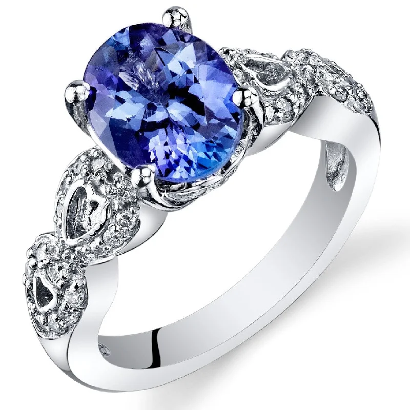 Women’s simple rings-2.25 ct Tanzanite Oval and Diamond Ring in 14k White Gold