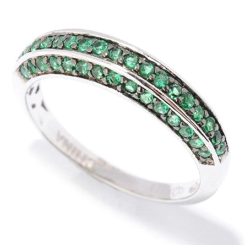 Women’s handmade rings-Platinum Plated Sterling Silver Pave Set Green Cubic Zirconia Half-band Ring