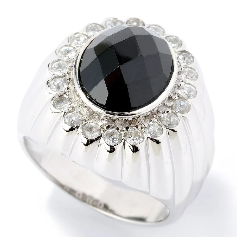 Women’s vintage wedding rings-Ster Silver 6.43ctw Black Spinel & White Zircon Men's Ring, Size 9