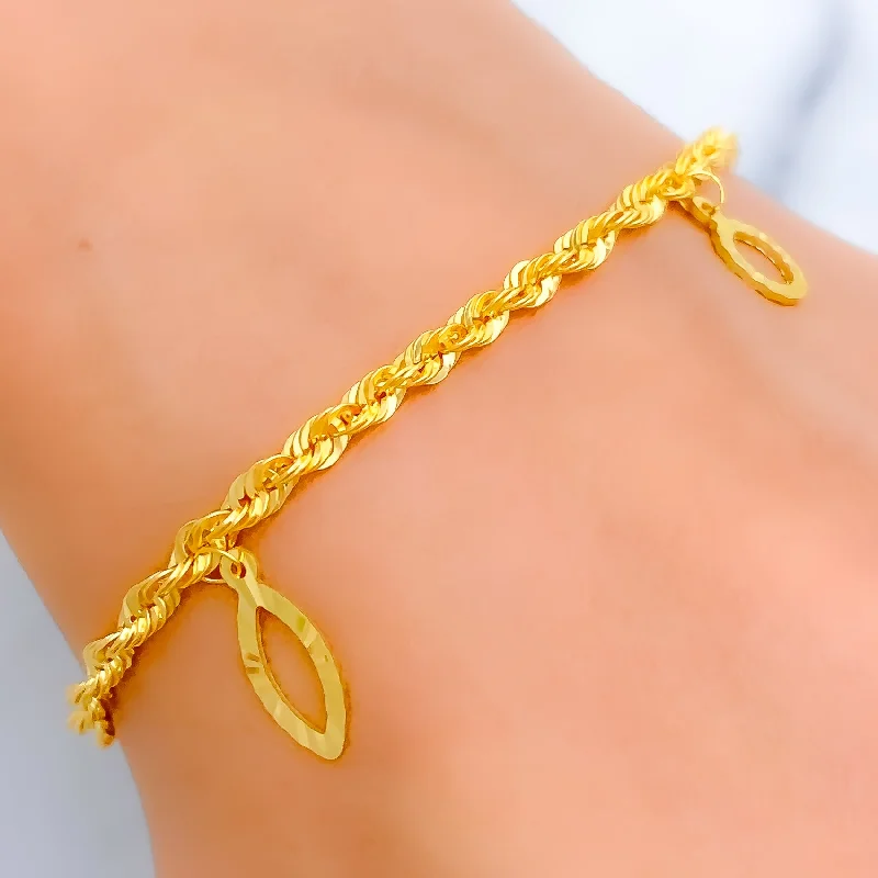 Women’s silver tennis bracelets-Stylish Rope Chain Charm 22k Gold Bracelet