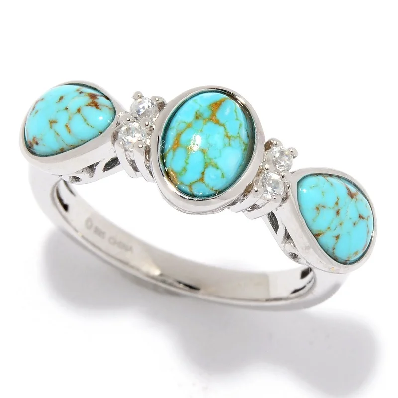 Women’s oval rings-925 Sterling Silver Mine#8 Turquoise and White Natural Zircon Ring