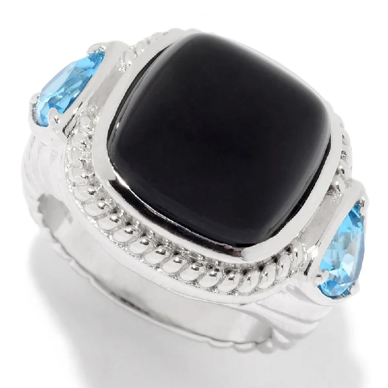 Women’s infinity rings-Sterling Silver Cushion & Trillion Gemstone Textured Ring