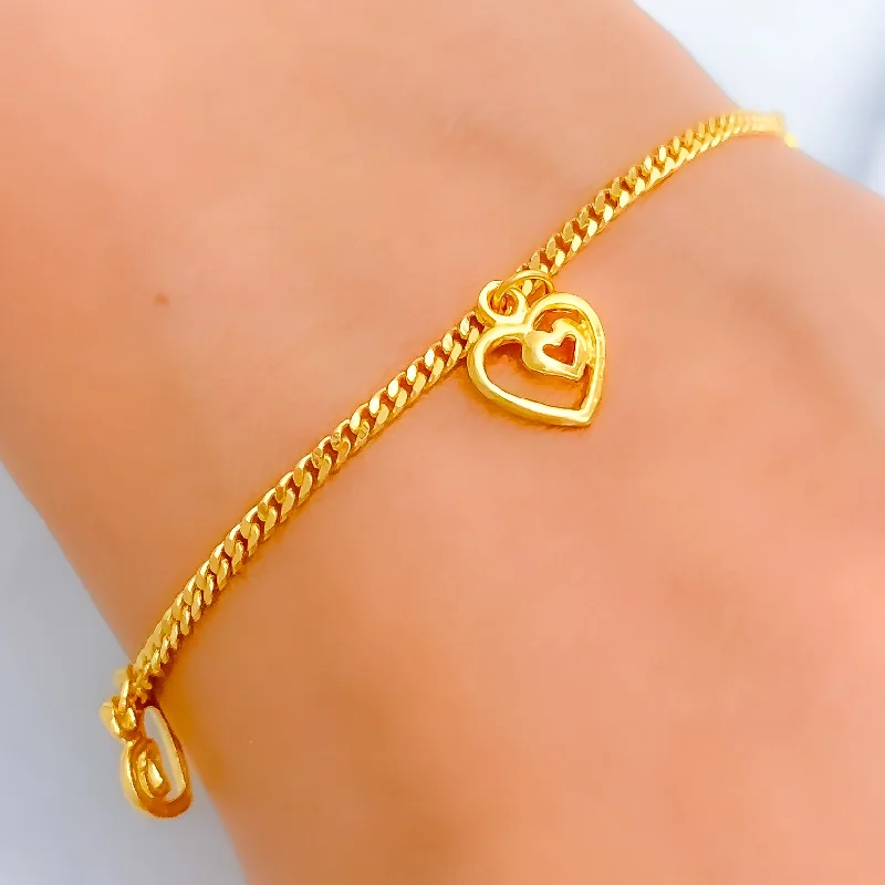 Women’s spiral bracelets-Everyday Heart Charm 22k Gold Bracelet