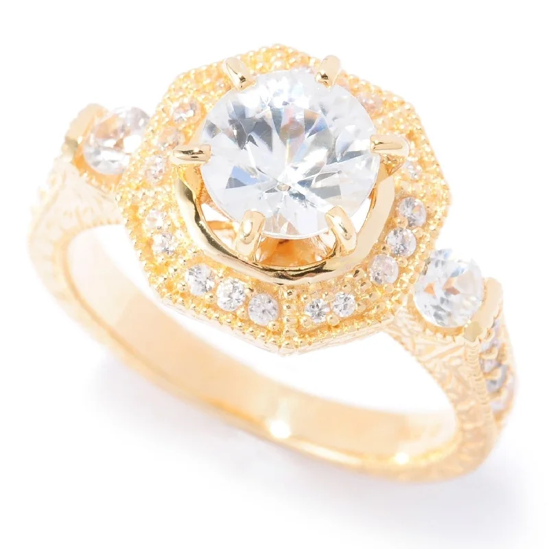 Women’s promise rings-18k Yellow Gold Silver 2.77ctw White Natural Zircon Cocktail Ring