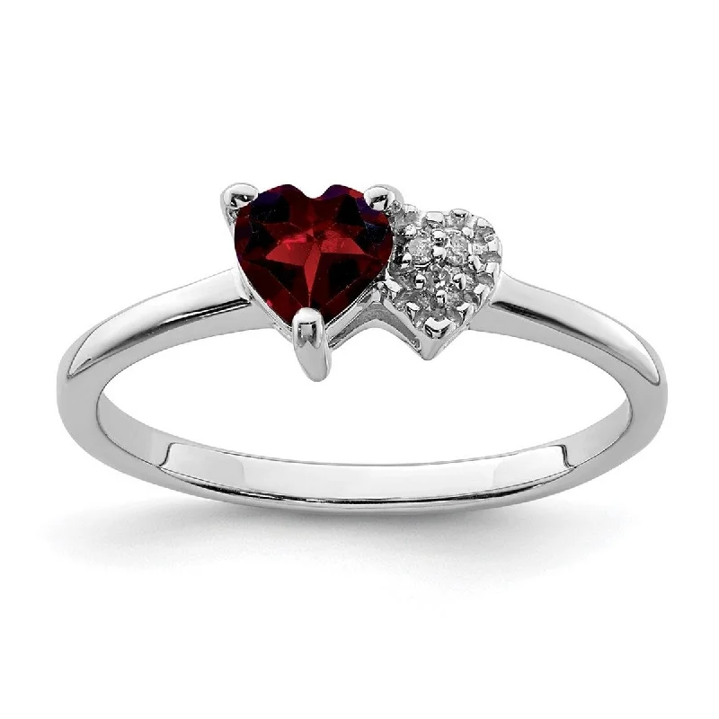 Women’s ruby rings-Curata 925 Sterling Silver Polished Garnet and Diamond Ring