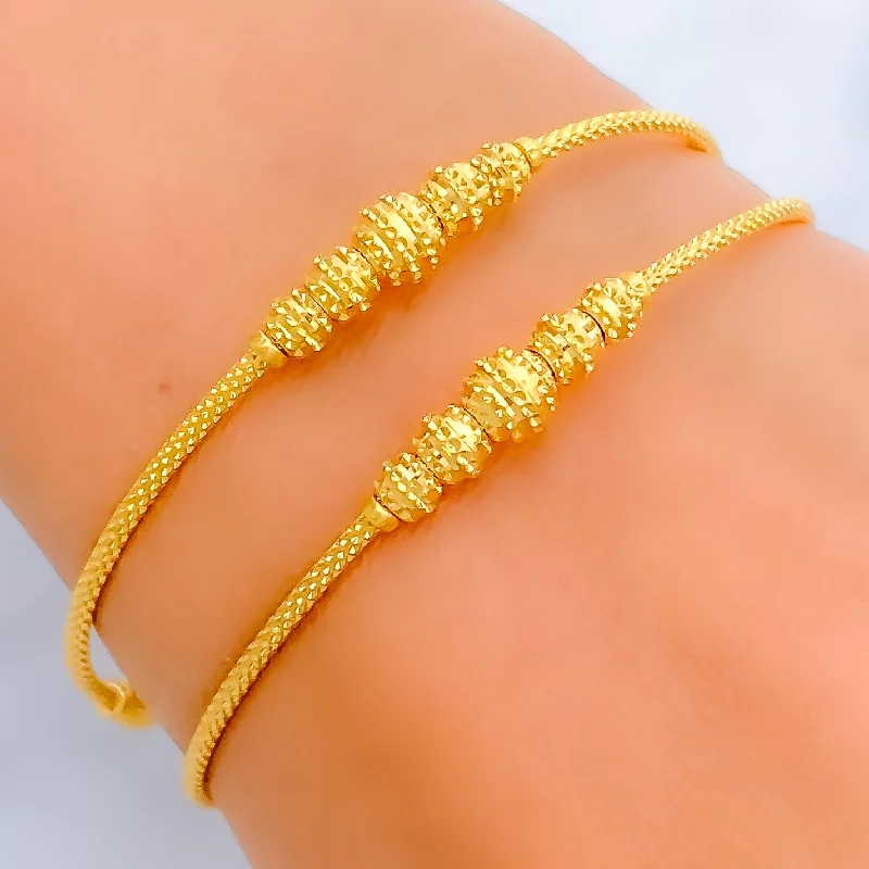 Women’s sterling silver bracelets-Dazzling Striped 22k Gold Bangle Bracelet Pair