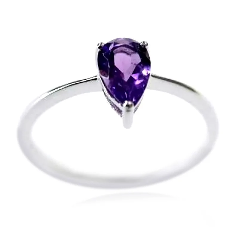 Women’s classic wedding rings-925 Sterling Silver African Amethyst Gemstone Solitaire Ring