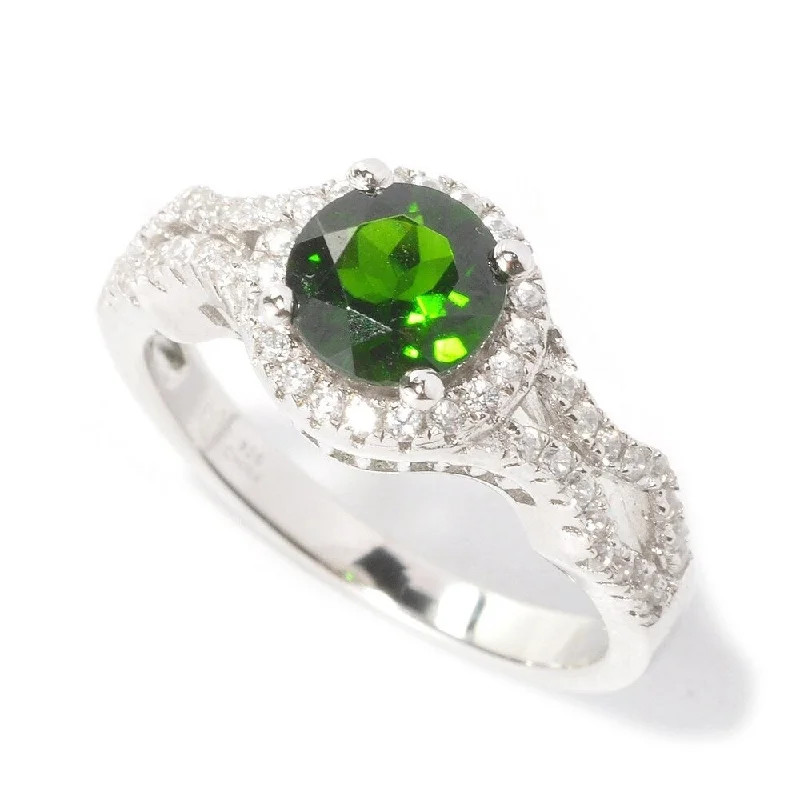 Women’s timeless rings-925 Sterling Silver Chrome Diopside and White Natural Zircon Ring