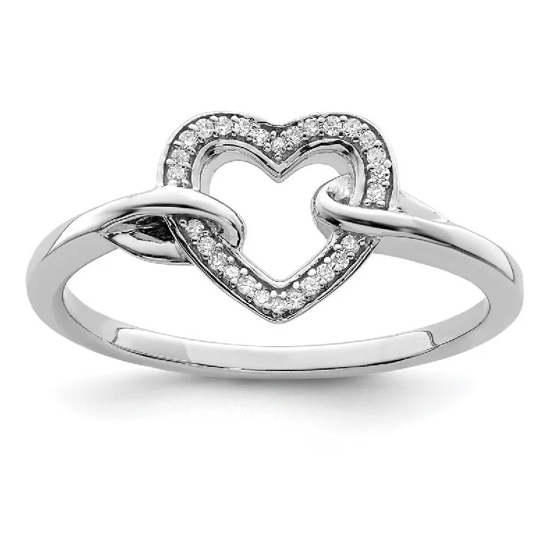 Women’s trendy rings-Curata 925 Sterling Silver Polished Prong set Closed back Diamond Love Heart Ring