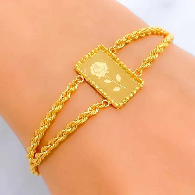 Women’s beaded bracelets-Sleek Flower 21k Gold Bracelet