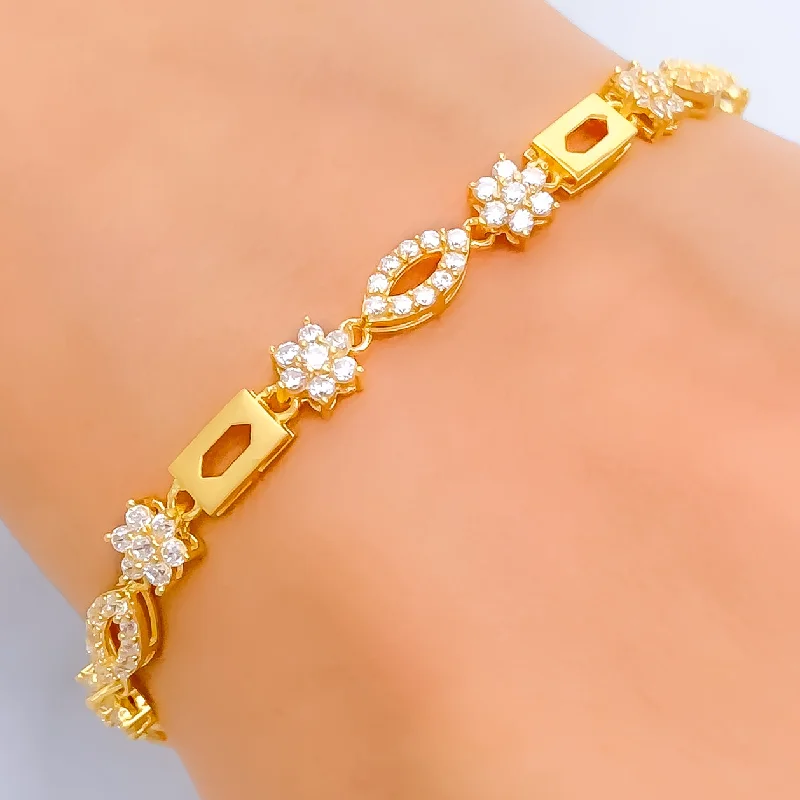 Women’s bangles-Dainty Flower 22k Gold CZ Bracelet