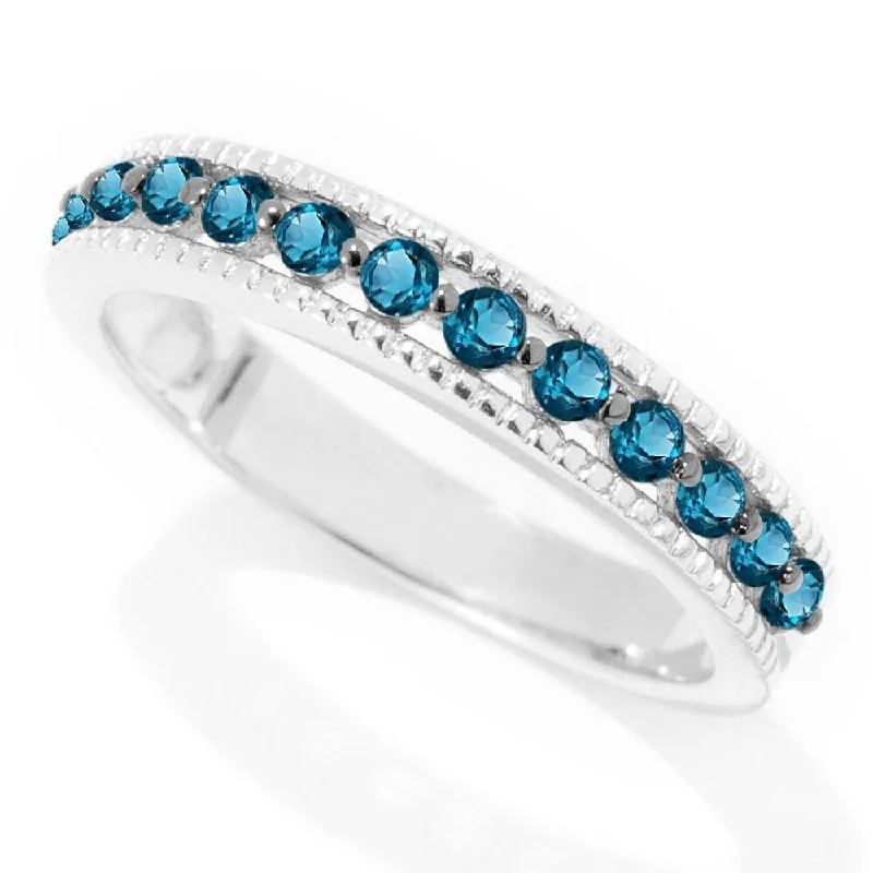 Women’s gemstone engagement rings-925 Sterling Silver London Blue Topaz Band Ring