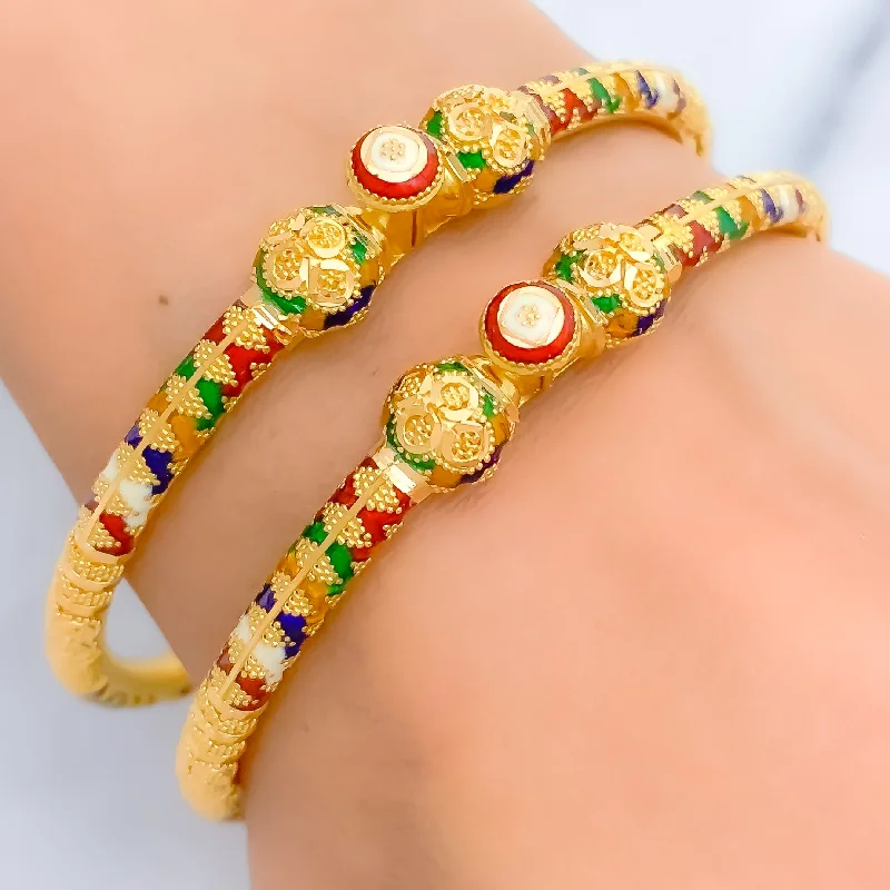 Women’s timeless bracelets-Vibrant 22k Gold Meena Pipe Bangles