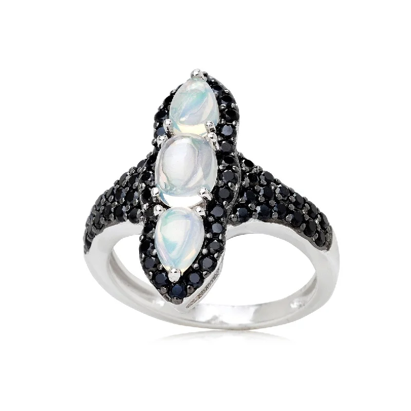 Women’s luxury gemstone rings-925 Sterling Silver Black Spinel and Ethiopian Opal Ring