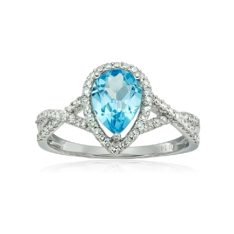 Women’s vintage rings-14k WT Gold Swiss Blue Topaz & Diamond Ring