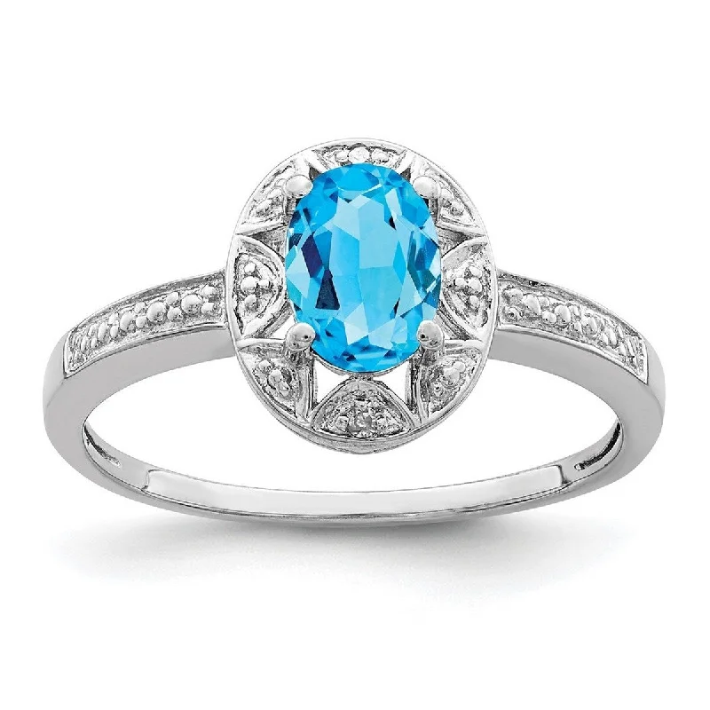 Women’s gold rings-Curata 925 Sterling Silver Oval Diamond and Blue Topaz Ring