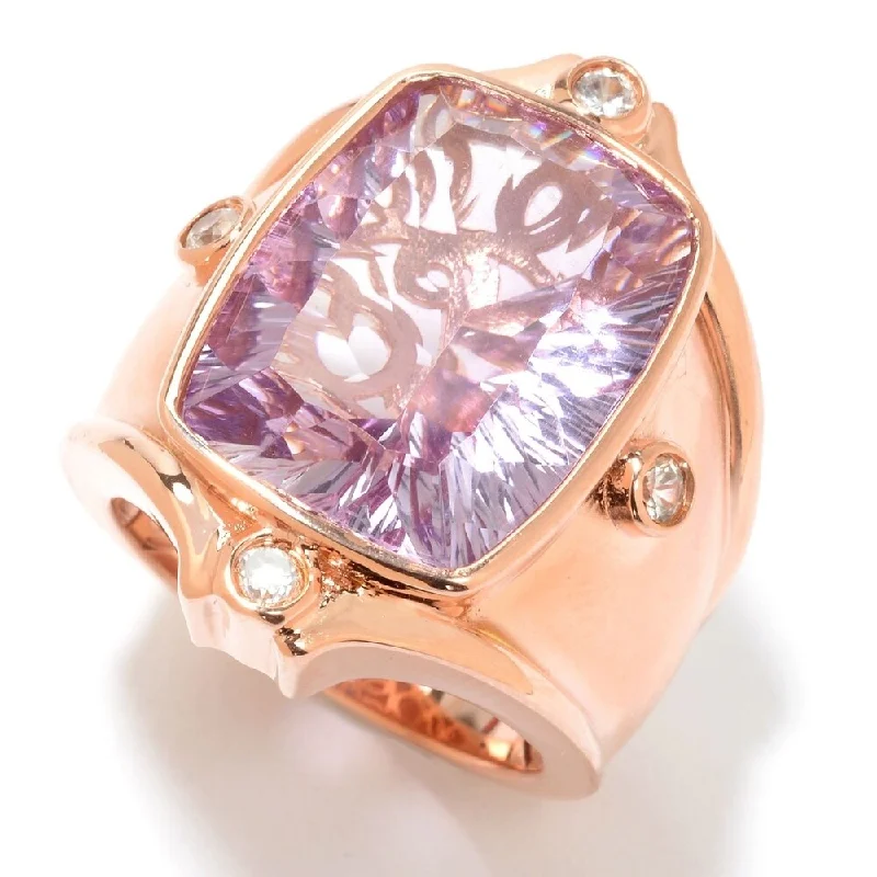 Women’s silver wedding rings-Sterling Silver Pink Amethyst & White Zircon Ring Size-6