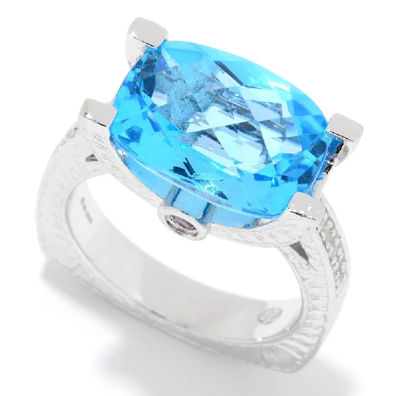 Women’s silver gemstone rings-Sterling Silver Swiss Blue Topaz Textured East-West Ring