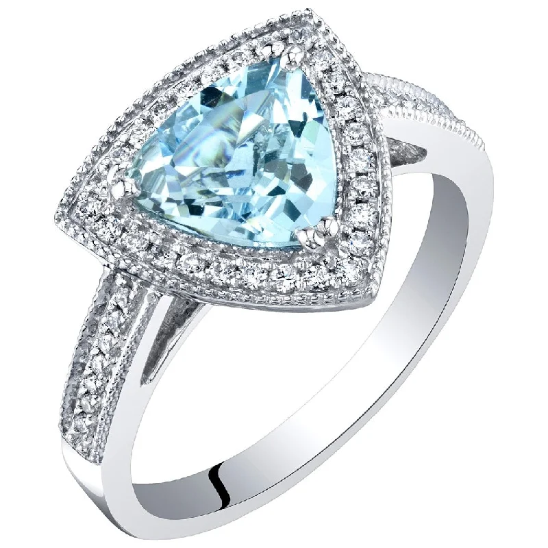 Women’s cocktail rings-IGI Certified 1.50 ct Aquamarine and Diamond Ring in 14k White Gold