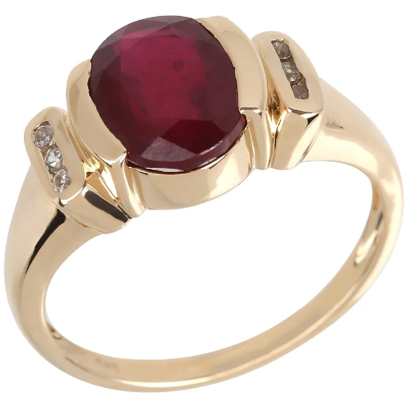 Women’s gemstone engagement rings-14Kt Yellow Gold Glass Filled Ruby and White Natural Zircon Ring