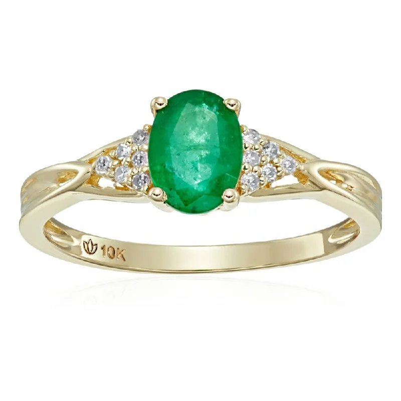 Women’s birthstone rings for birthday-10KT GOLD Emerald and Diamond Ring