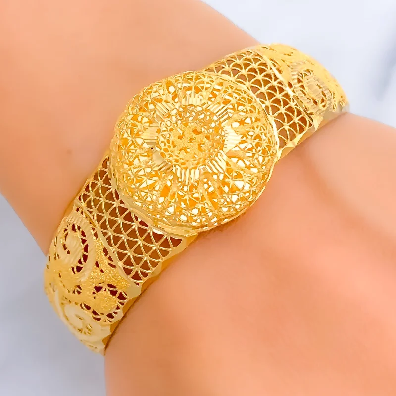 Women’s thin bracelets-Grandiose Precious 21K Gold Mesh Bangle Bracelet