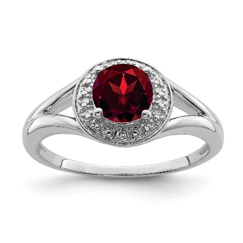 Women’s wedding rings-Curata 925 Sterling Silver Polished Diamond and Garnet Ring