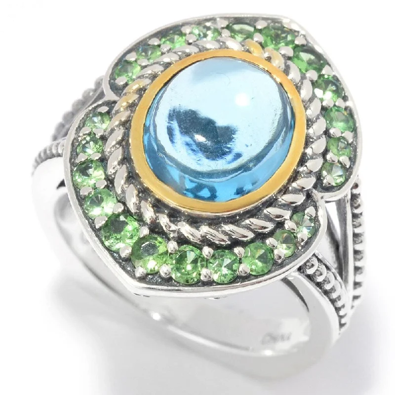 Women’s stylish rings-925 Sterling Silver Swiss Blue Topaz and Tsavorite Ring