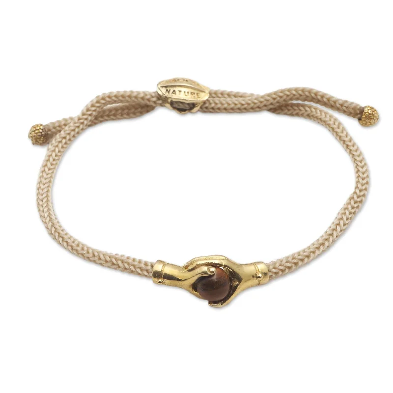 Women’s floral bracelets-Novica Handmade Golden Handshake Brass And Tiger'S Eye Unity Bracelet