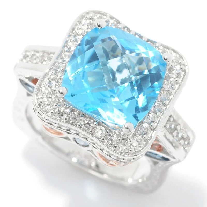 Women’s amethyst rings-Sterling Silver Swiss Blue Topaz Fancy Cut Two Tone Filigree Ring Size-8